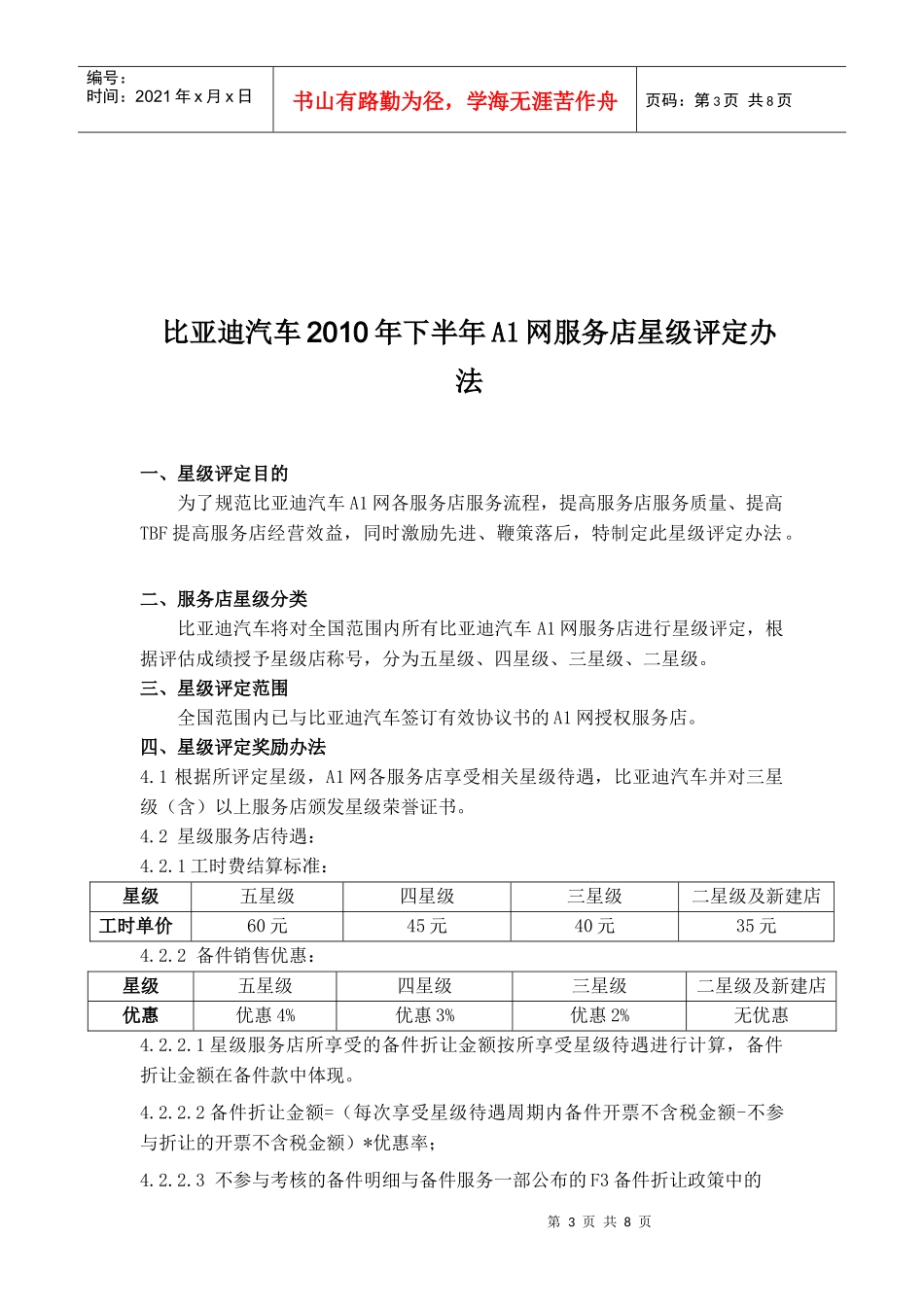 某汽车XXXX年下半年A1网服务店星级评定办法_第3页