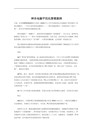 神舟电脑平民化营销案例分析