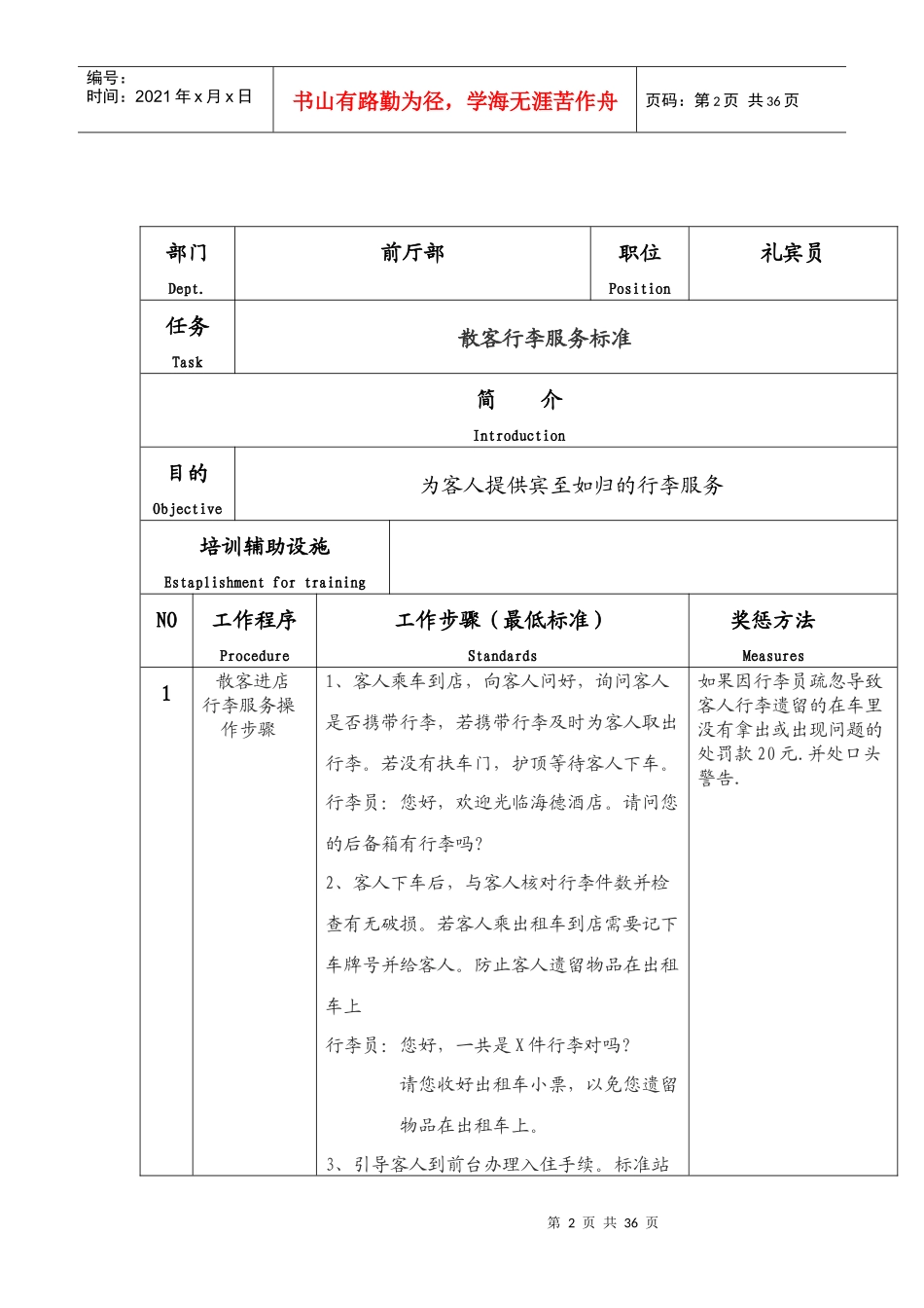 礼宾部员工岗位服务流程_第2页
