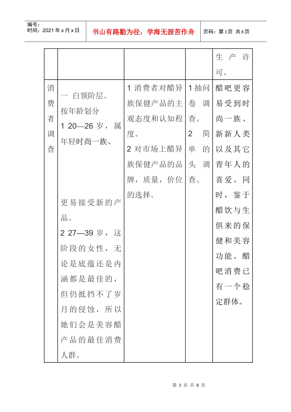 醋异族保健系列产品市场调查方案解析_第3页