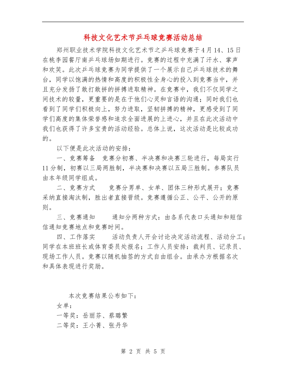 科技文化艺术节乒乓球比赛活动总结_第2页