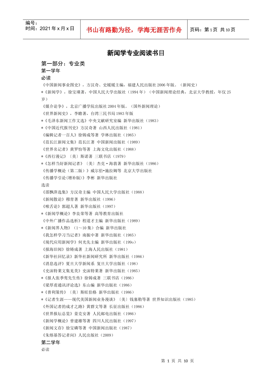 某汽车大学新闻学必读书目_第1页