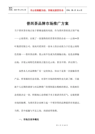 某品牌市场推广方案