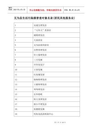 无为县生活污染源普查对象名录(居民其他服务业)