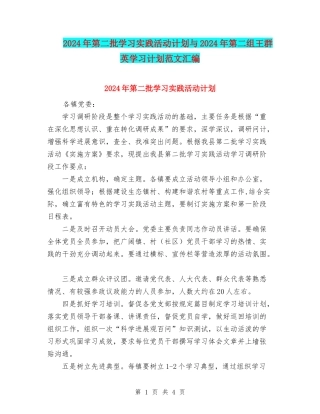 2024年第二批学习实践活动计划与2024年第二组王群英学习计划范文汇编