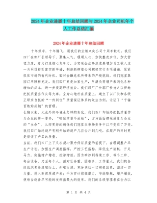 2024年企业发展十年总结回顾与2024年企业司机年个人工作总结汇编
