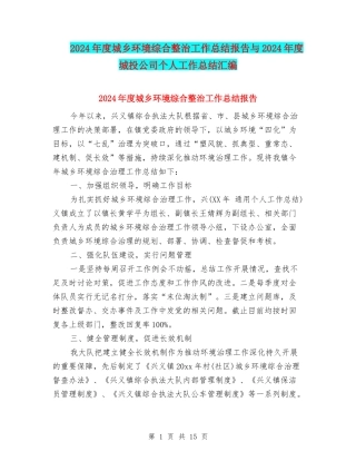 2024年度城乡环境综合整治工作总结报告与2024年度城投公司个人工作总结汇编