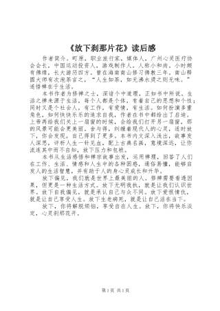 《放下刹那片花》读后感