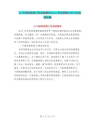 11月份财务部工作总结报告与11月份采购人员工作总结汇编