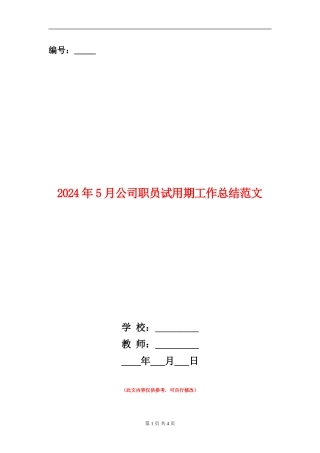 2024年5月公司职员试用期工作总结范文