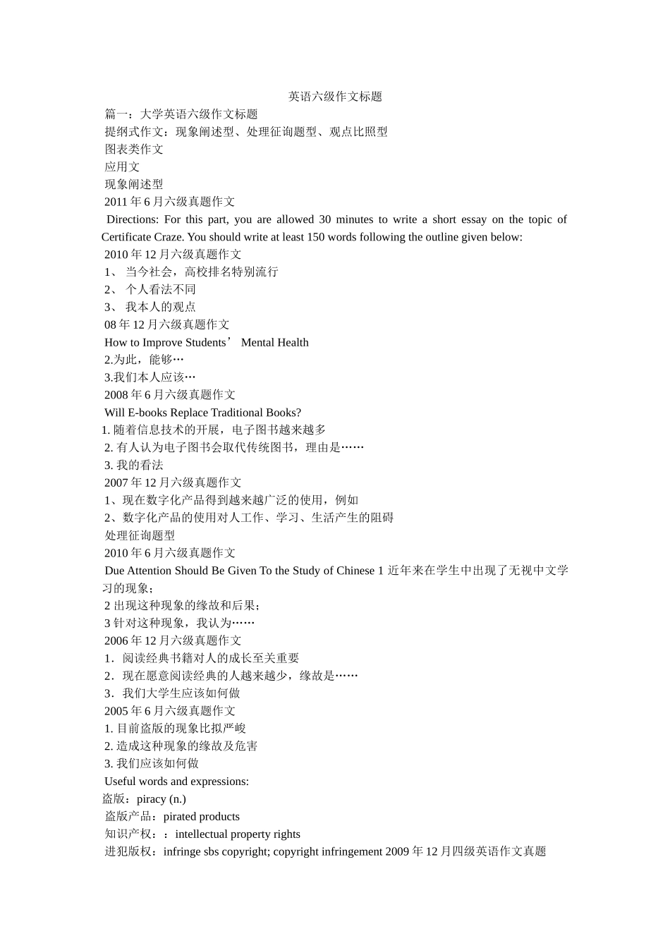 英语六ۥ级作文题目精选 _第1页