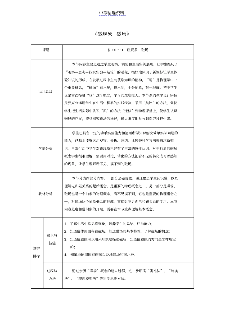 (完整word版)初中物理磁现象磁场_第1页