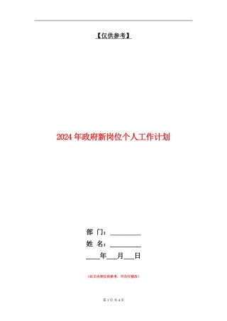 2024年政府新岗位个人工作计划