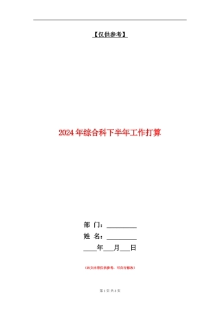 2024年综合科下半年工作打算