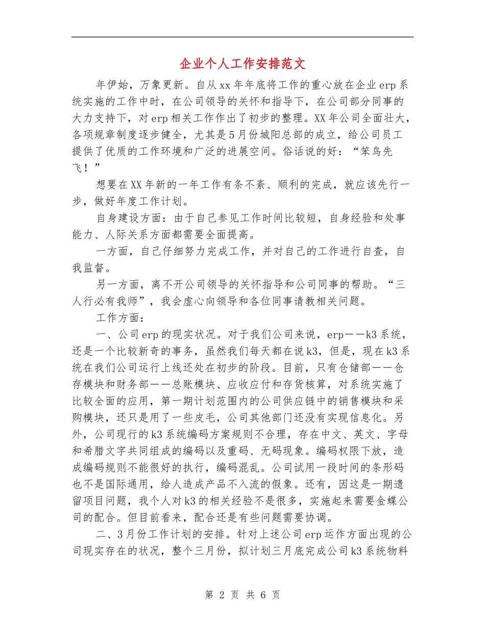 企业个人工作安排范文_第2页