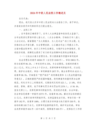 2024年中级人民法院工作概述及