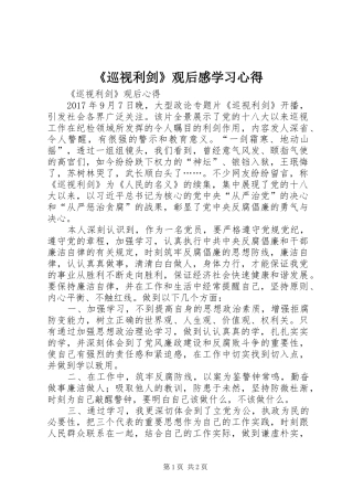 《巡视利剑》观后感学习心得