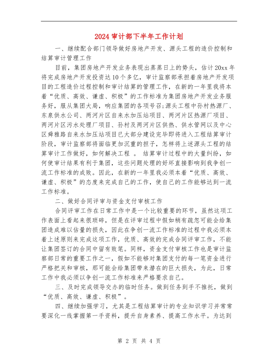 2024审计部下半年工作计划_第2页