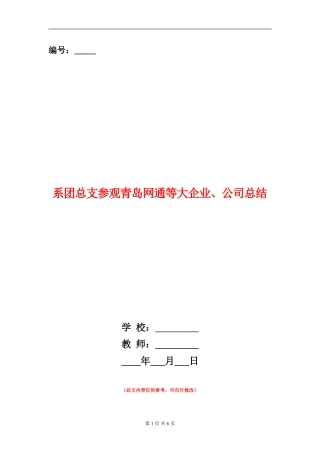 系团总支参观青岛网通等大企业、公司总结