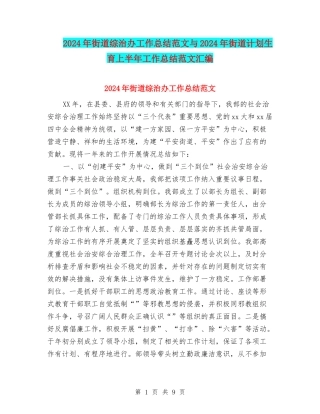 2024年街道综治办工作总结范文与2024年街道计划生育上半年工作总结范文汇编