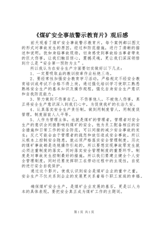 《煤矿安全事故警示教育片》观后感