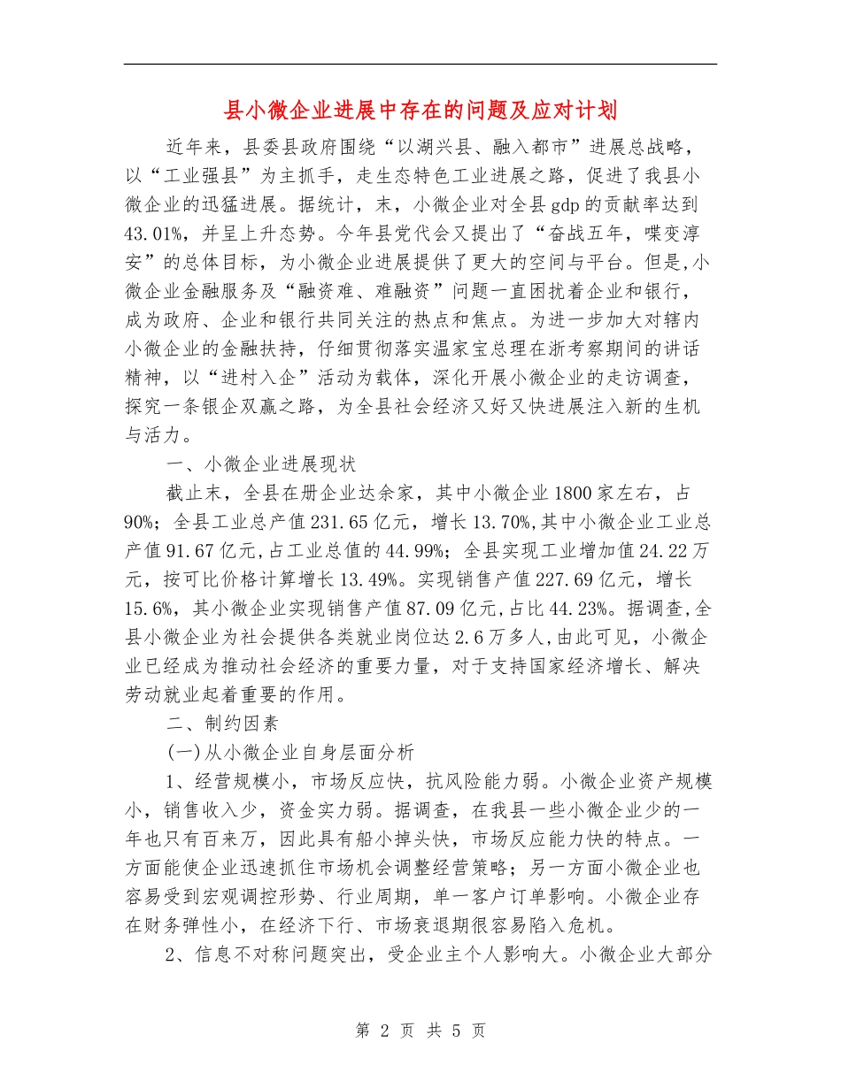 县小微企业发展中存在的问题及应对计划_第2页