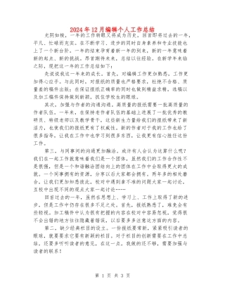 2024年12月编辑个人工作总结