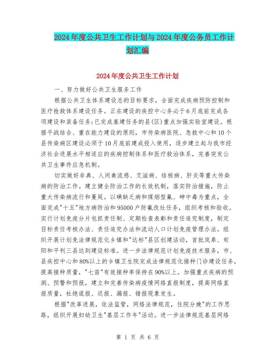 2024年度公共卫生工作计划与2024年度公务员工作计划汇编_第1页