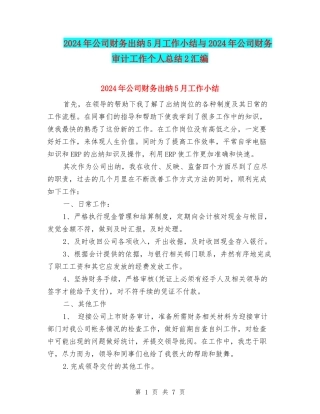 2024年公司财务出纳5月工作小结与2024年公司财务审计工作个人总结2汇编