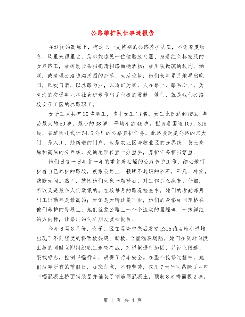 公路维护队伍事迹报告_第1页