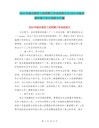2024年综合部员工试用期工作总结范文与2024年综合部年度工作计划范文汇编