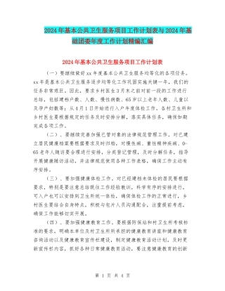 2024年基本公共卫生服务项目工作计划表与2024年基础团委年度工作计划精编汇编