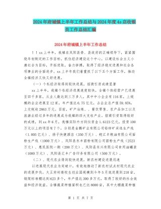 2024年府城镇上半年工作总结与2024年度4s店收银员工作总结汇编