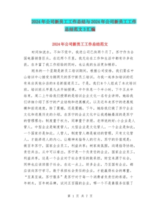 2024年公司新员工工作总结与2024年公司新员工工作总结范文3汇编