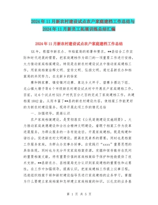 2024年11月新农村建设试点农户家庭建档工作总结与2024年11月新员工拓展训练总结汇编