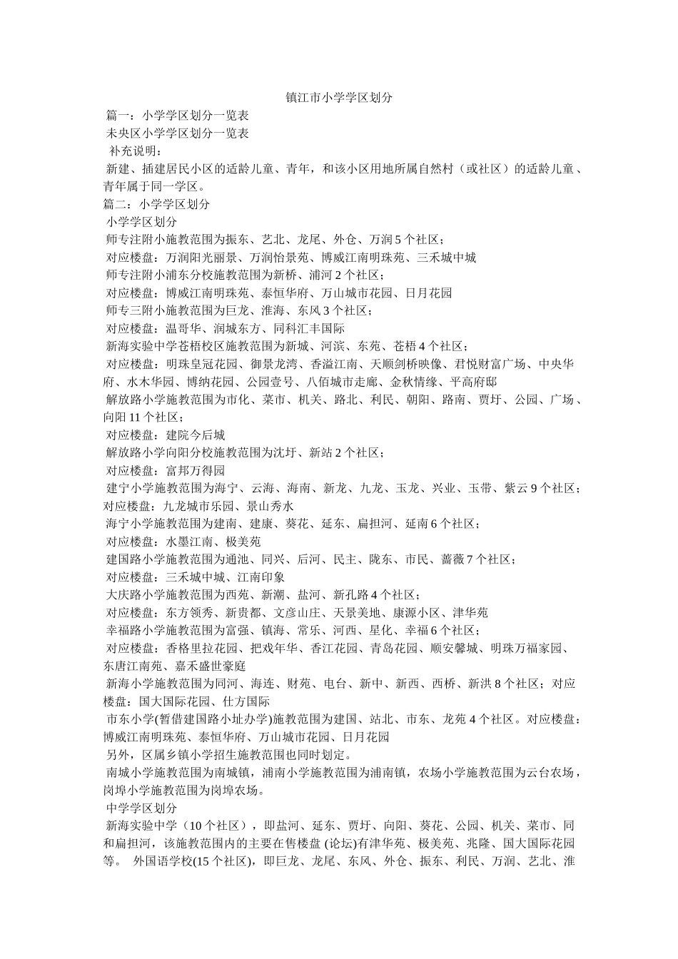 镇江市小学学区划分 _第1页
