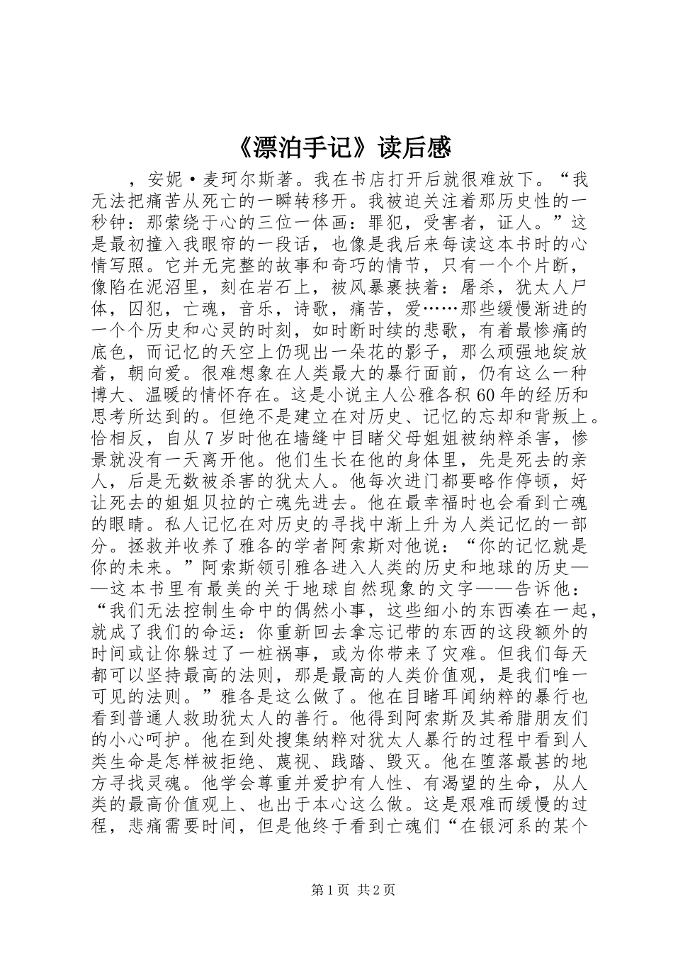 《漂泊手记》读后感_第1页