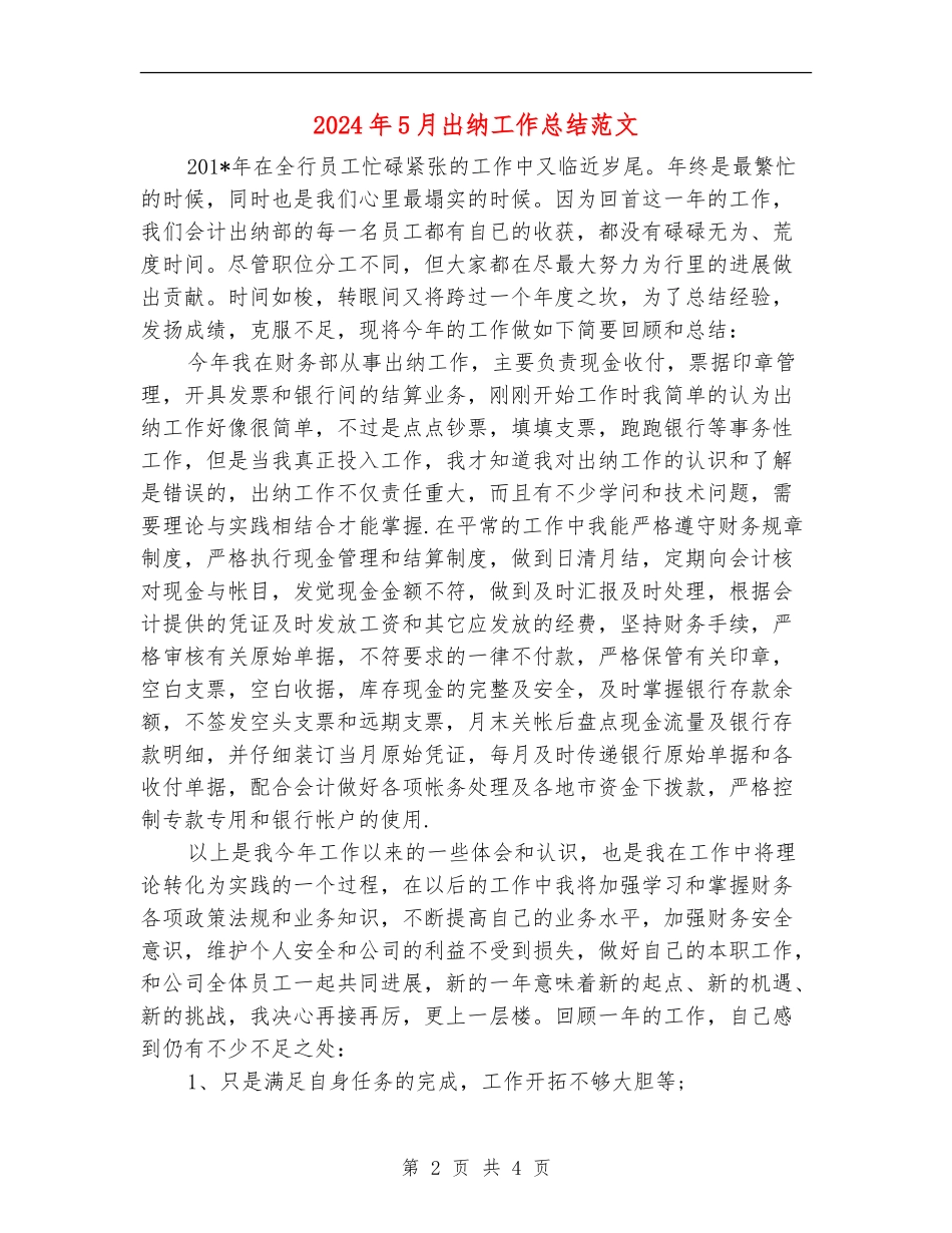 2024年5月出纳工作总结范文_第2页