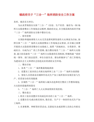 镇政府关于“三合一”场所消防安全工作方案 