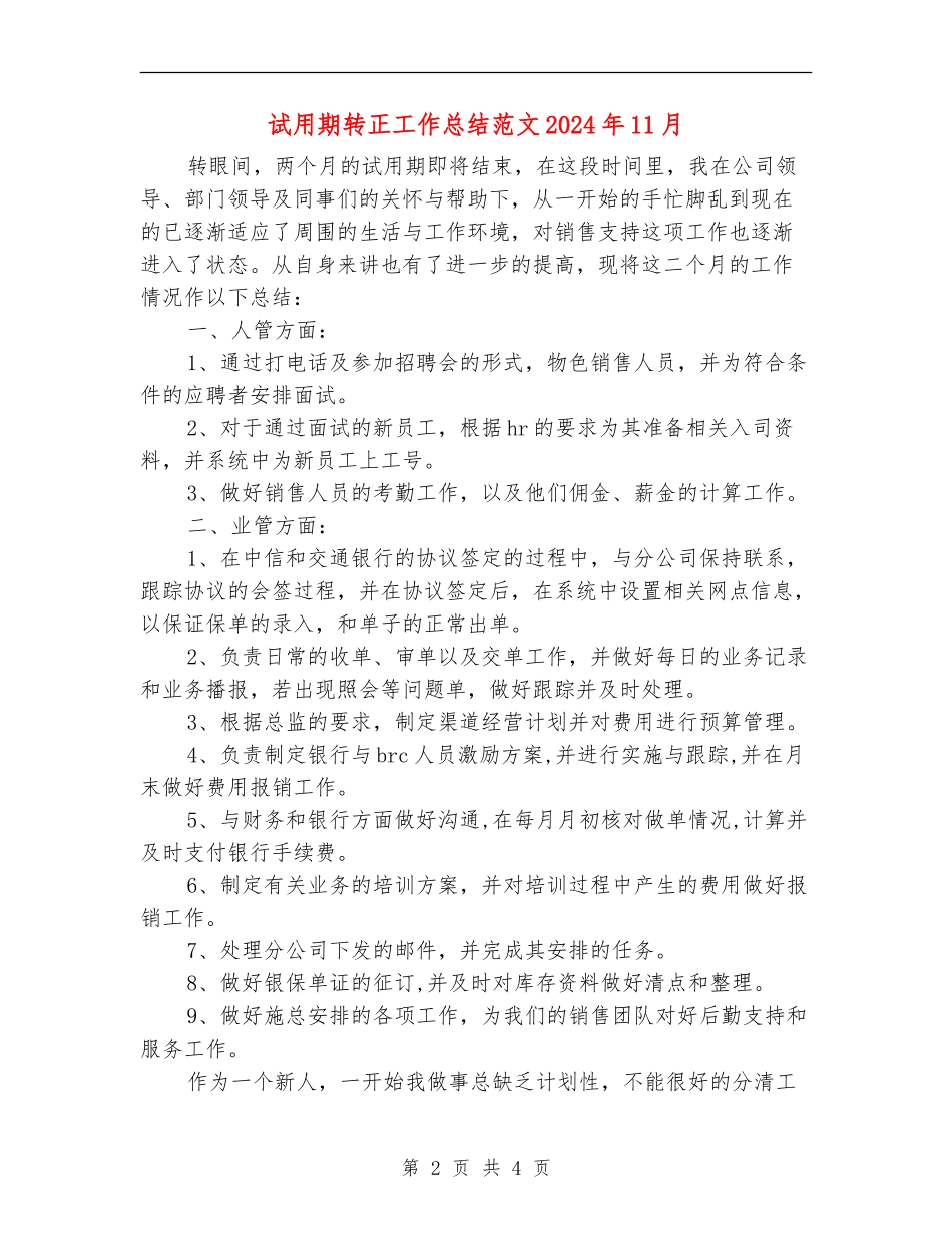 试用期转正工作总结018年11月_第2页
