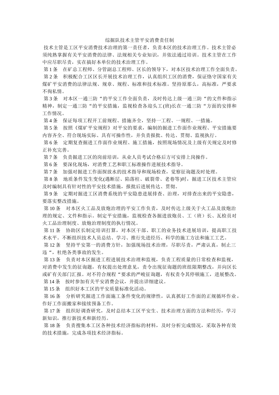 综掘队ۥ技术主管安全生产责任制精选 _第1页