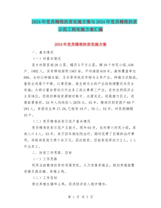 2024年党员精准扶贫实施方案与2024年党员精准扶贫示范工程实施方案汇编