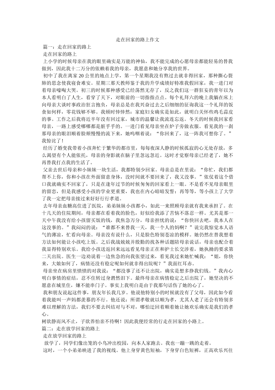 走在回ۥ家的路上作文精选 _第1页