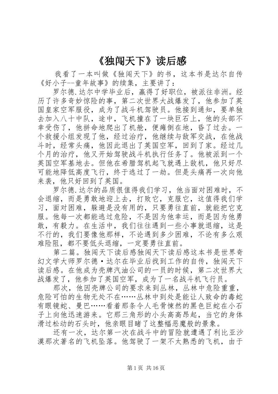 《独闯天下》读后感_第1页