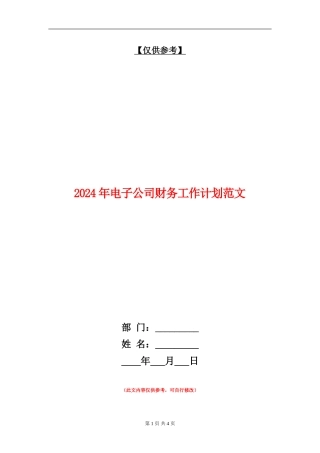 2024年电子公司财务工作计划范文