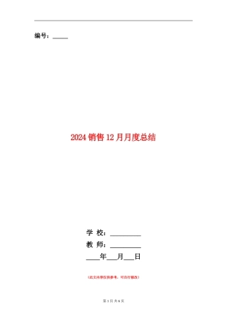 2024销售12月月度总结