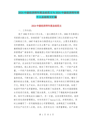 2024中级经济师年度总结范文与2024中级经济师年终个人总结范文汇编
