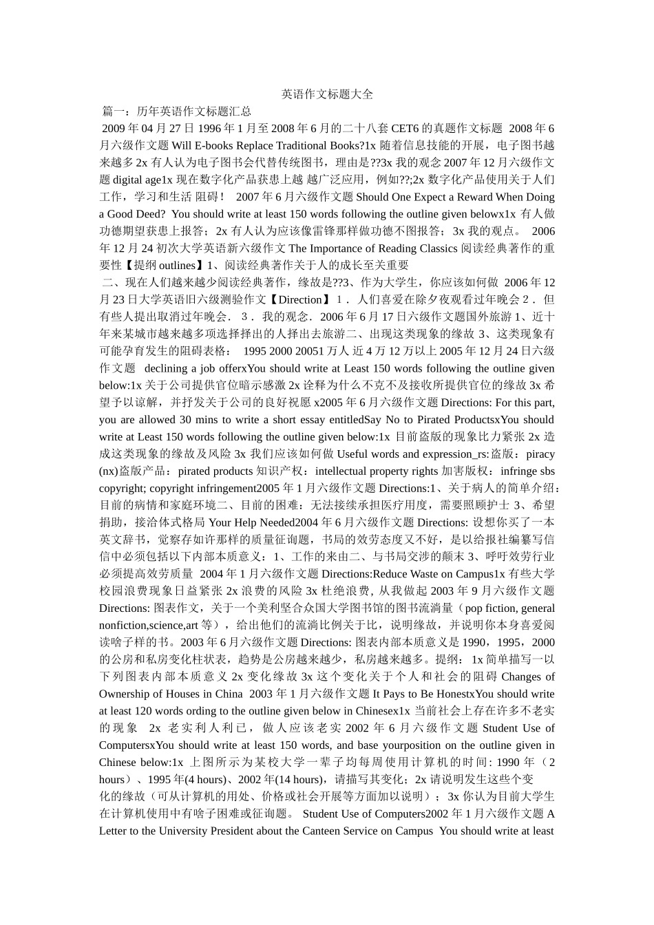 英语作ۥ文题目大全精选 _第1页