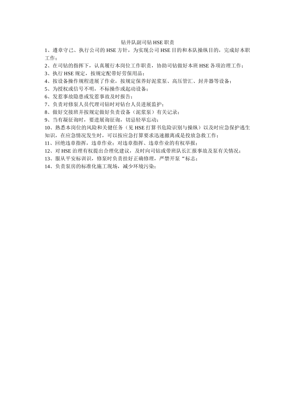 钻井队ۥ副司钻HSE职责精选 _第1页