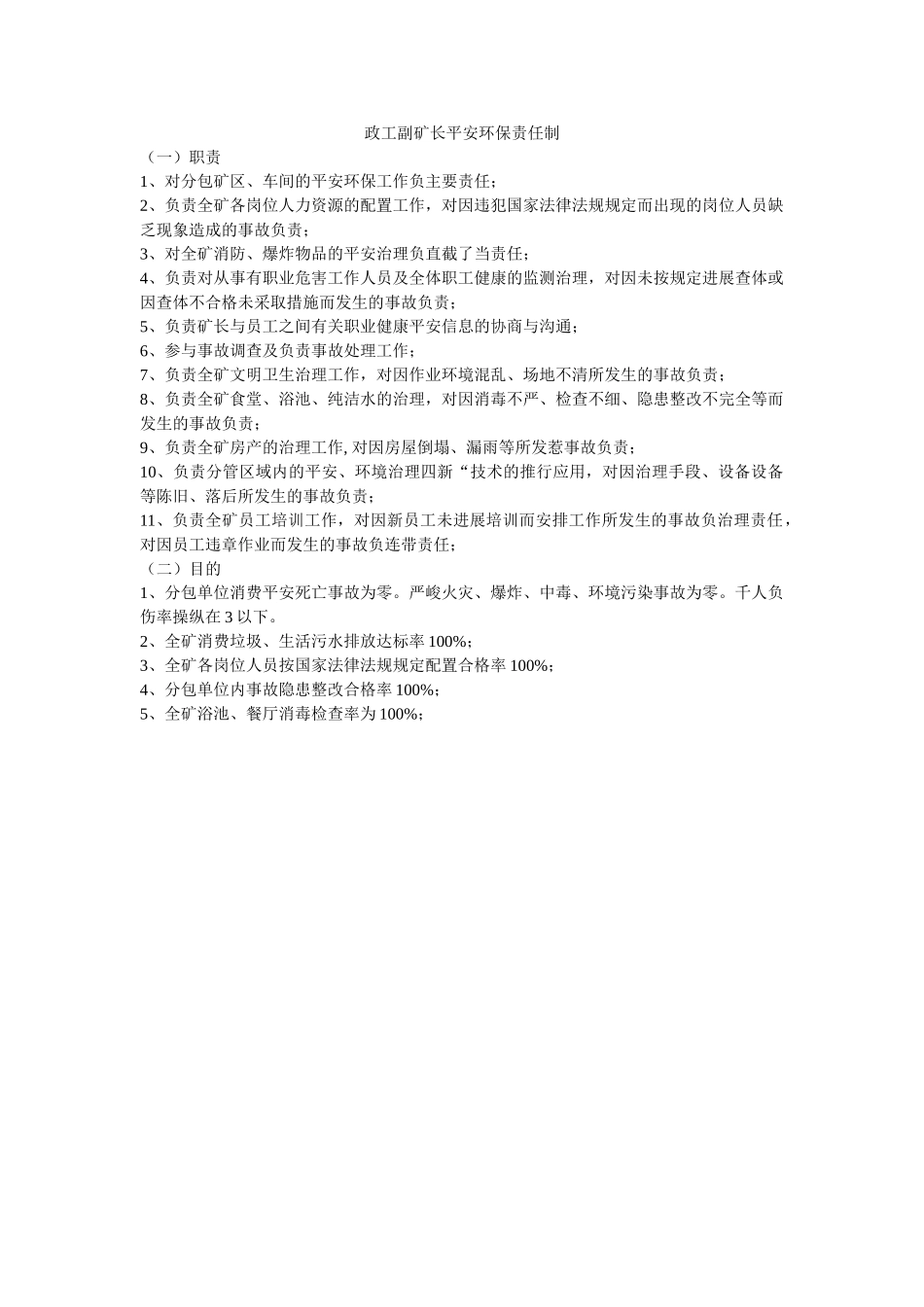 政工副ۥ矿长安全环保责任制精选 _第1页